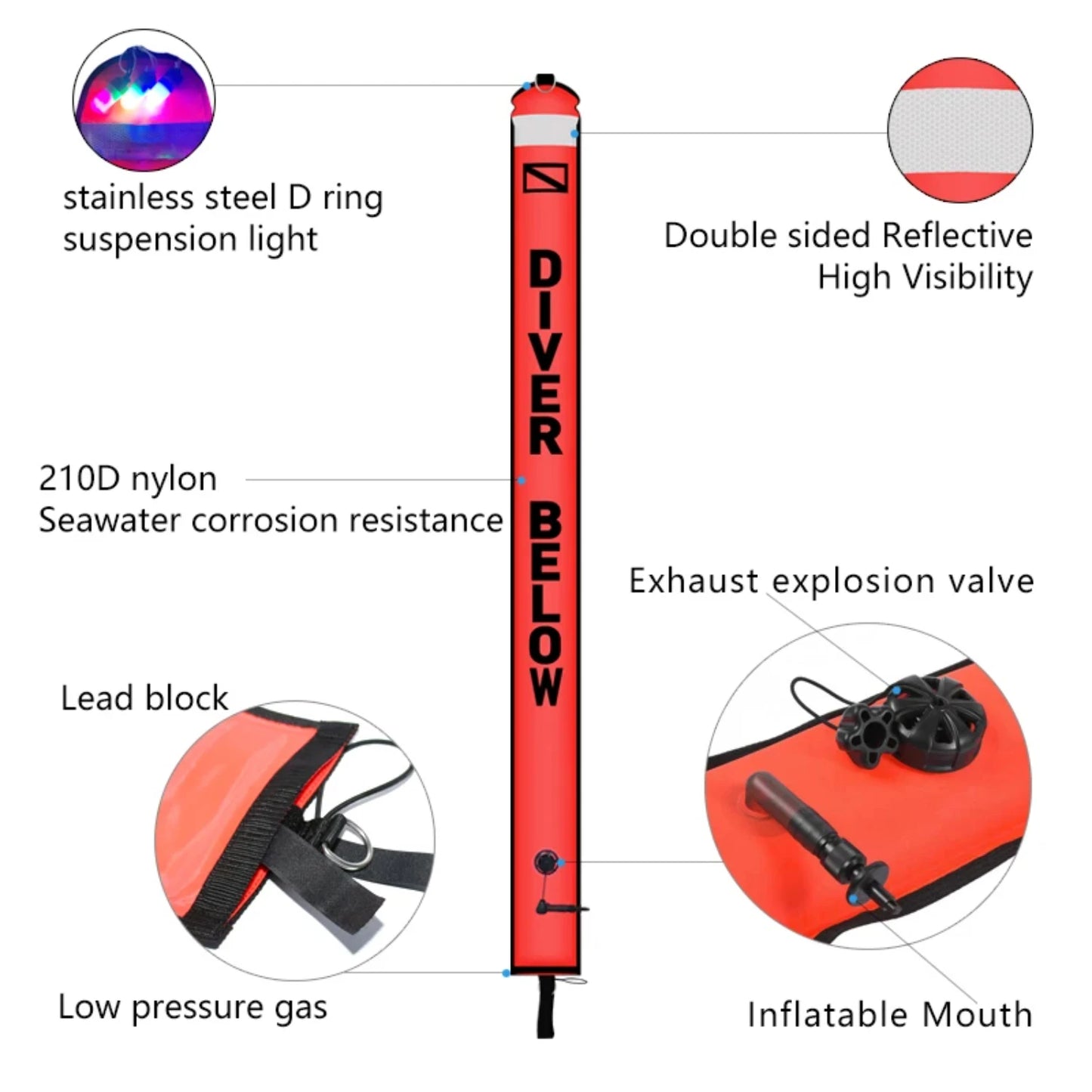 Scuba Diving Buoy Set 1.2m 1.5m 1.8m Colorful Safety Float