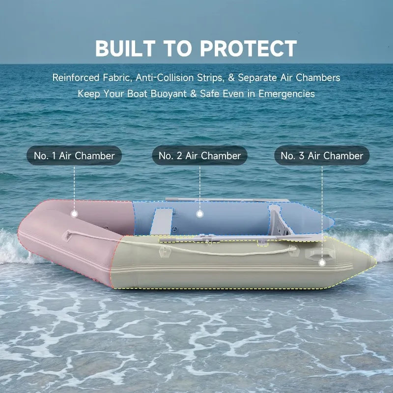 CREWORKS 10ft Inflatable Dinghy Boat, 4 Person 990lb Transom Sport Tender Boat with Pump Aluminum Oars Floor, Heavy Duty