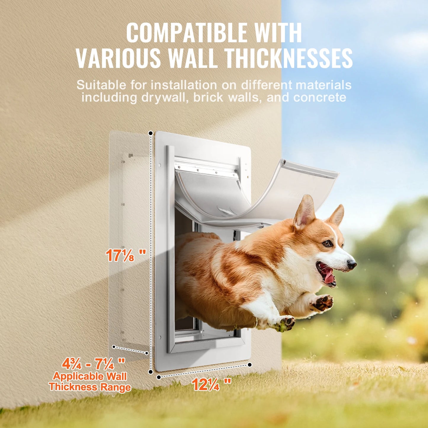 VEVOR Pet Door Metal Frame with Lock and 3-Flap System Weatherproof Doggy Door Easy to Install in Interior or Exterior Walls