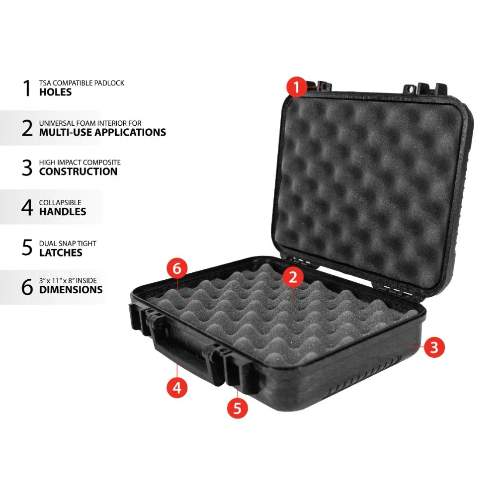 Max-Ops Black Hard Sided Handgun Case TSA Approved All Weather Design 3.5 x 11.5 x 9.5 Inches