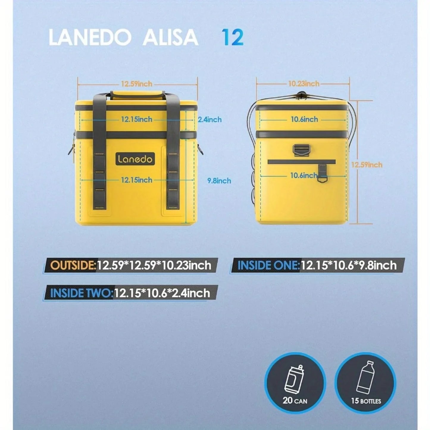 Insulated Lunch and Beverage Bag Soft Cooler 20 Can with Shoulder Strap