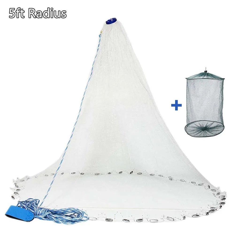 American Saltwater Fishing Cast Net for Bait Trap Fish 3 to 10 Foot Radius Heavy Duty Zinc Sinker Weight