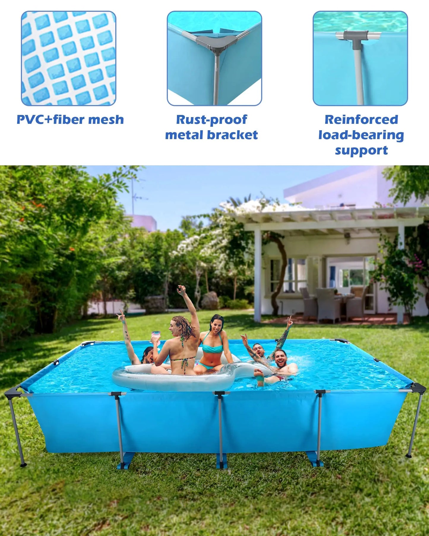 Swimming Pool Above Ground Outdoor 10 ft Rectangular Frame Pools Blue Family Outdoor Use