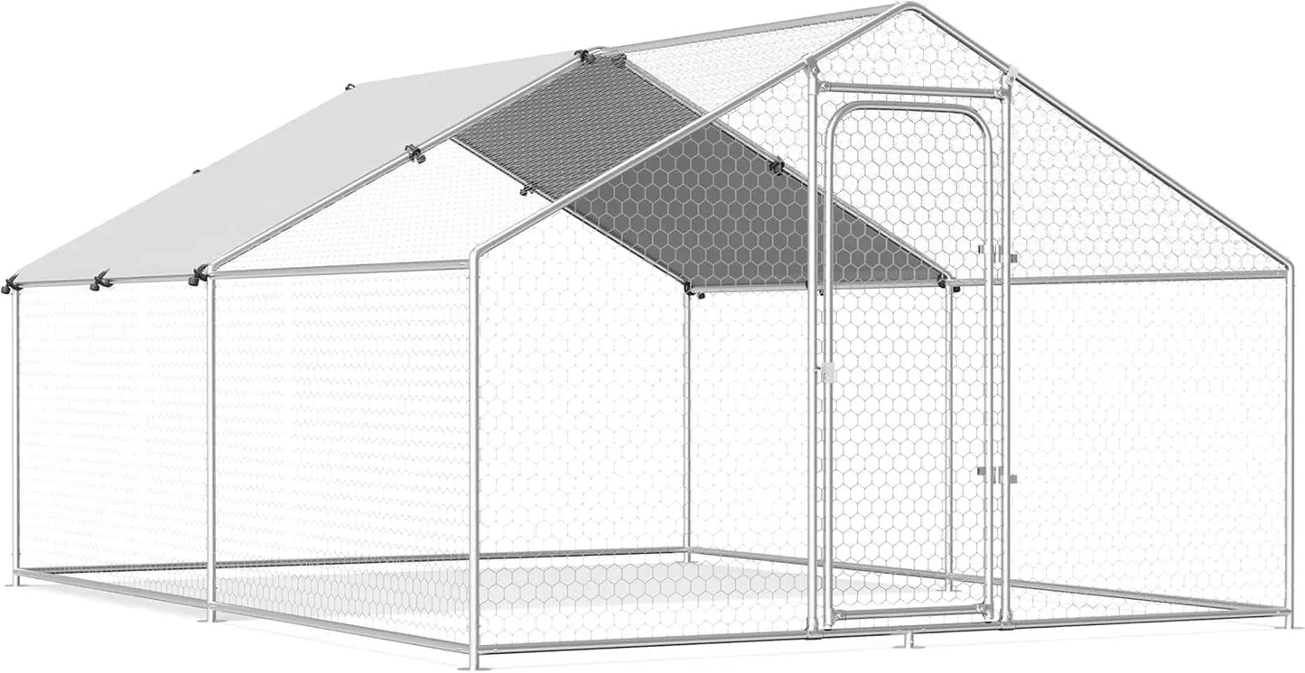 Large Metal Chicken Coop Walk-in Poultry Cage Chicken Run Pen Duck House with Waterproof and Anti-Ultraviolet Cover