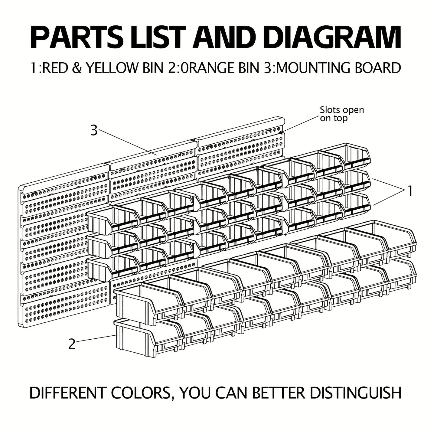 45pcs Bins Wall-Mounted Storage Rack System For Tools