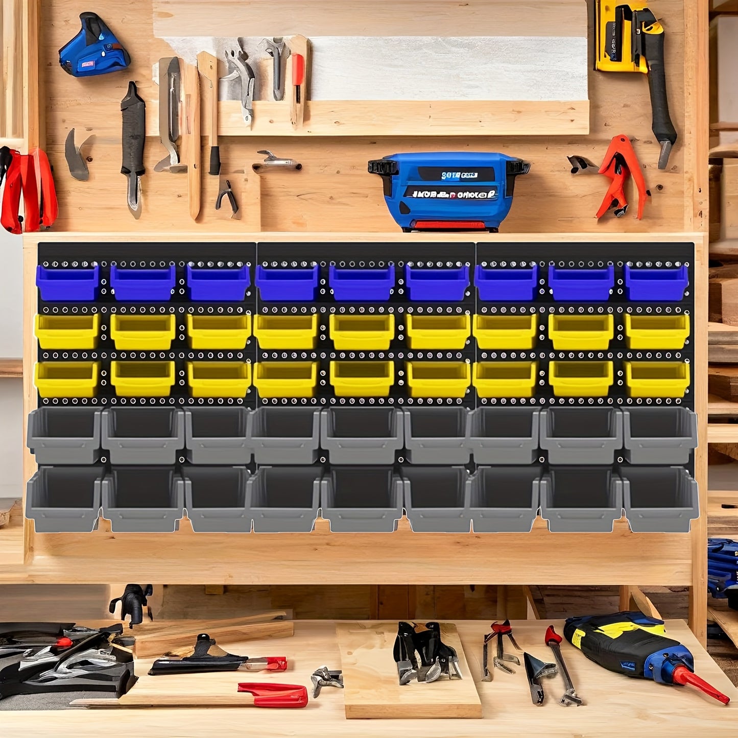 45pcs Bins Wall-Mounted Storage Rack System For Tools