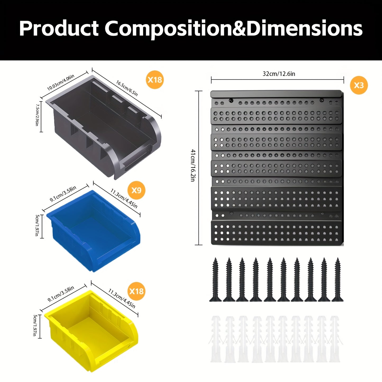 45pcs Bins Wall-Mounted Storage Rack System For Tools