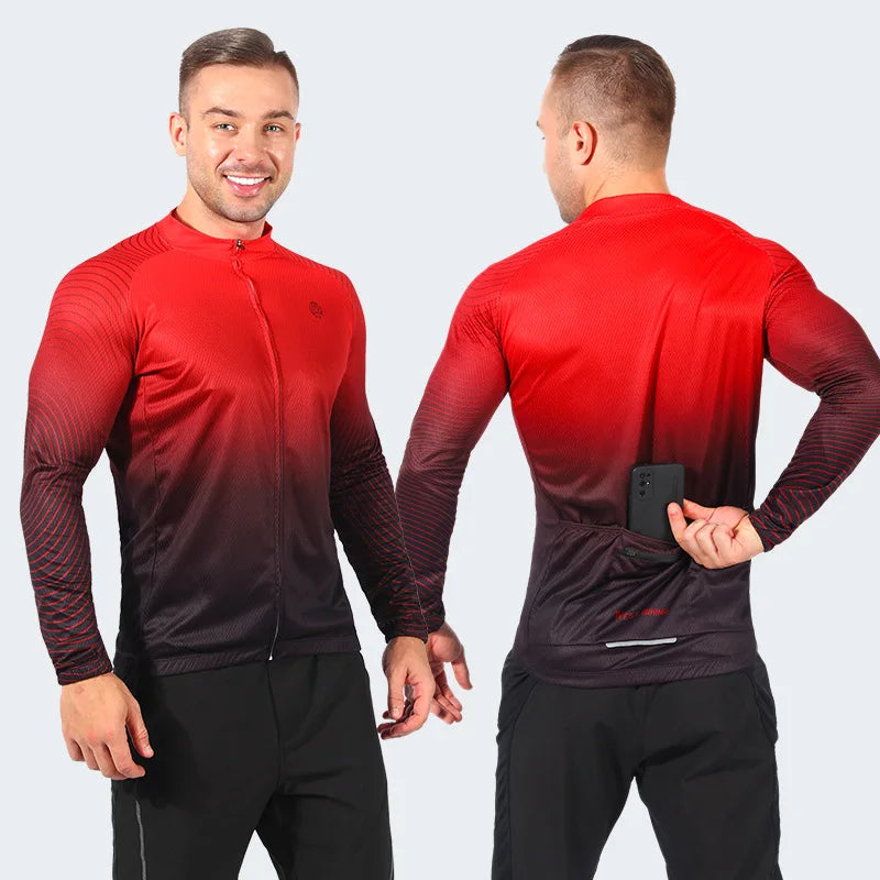 West Biking Long Sleeve Cycling Jersey for Men Comfortable Racing Bike Clothing Fitness Running Sport
