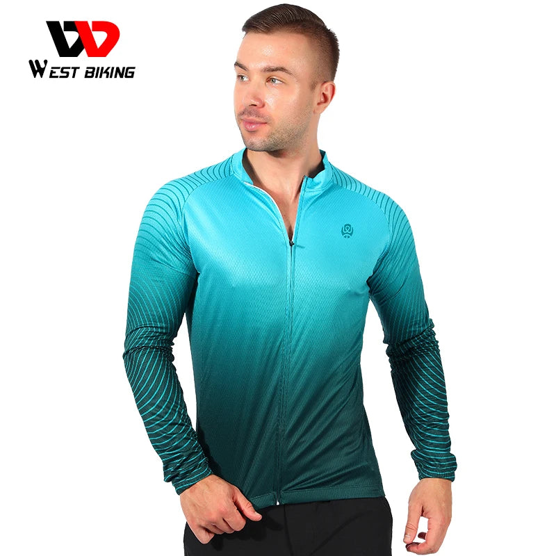 West Biking Long Sleeve Cycling Jersey for Men Comfortable Racing Bike Clothing Fitness Running Sport