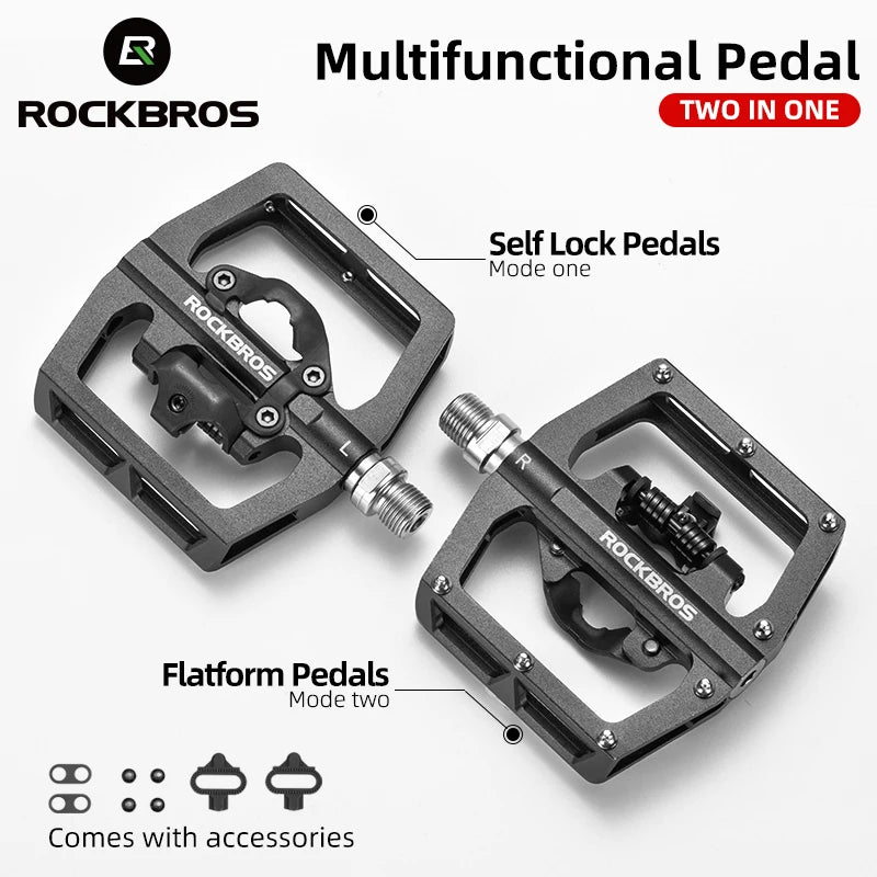 Rockbros Bicycle Pedal Non Slip MTB Bike Pedals Aluminum Alloy Flat Platform SPD Waterproof Cycling Accessories