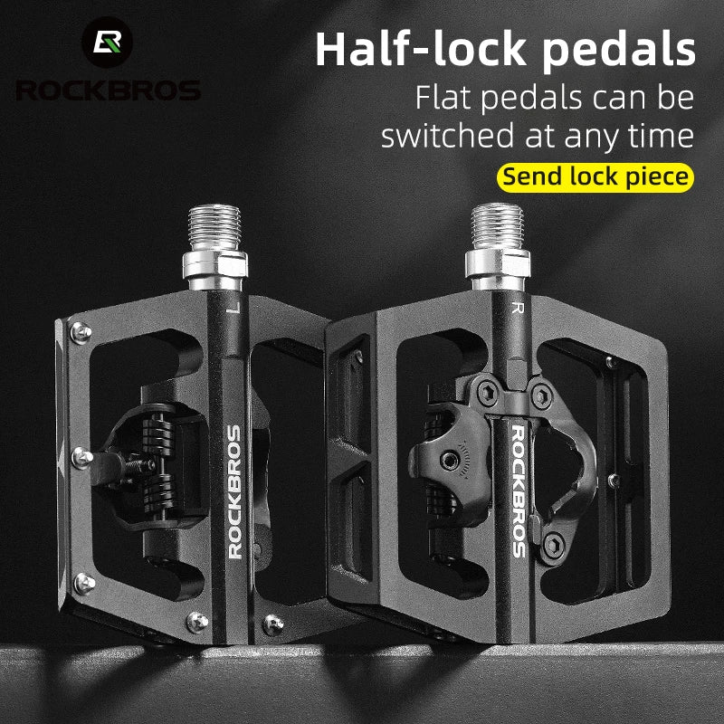 Rockbros Bicycle Pedal Non Slip MTB Bike Pedals Aluminum Alloy Flat Platform SPD Waterproof Cycling Accessories