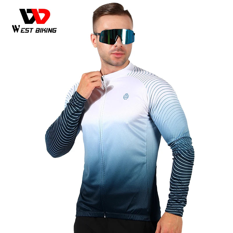 West Biking Long Sleeve Cycling Jersey for Men Comfortable Racing Bike Clothing Fitness Running Sport