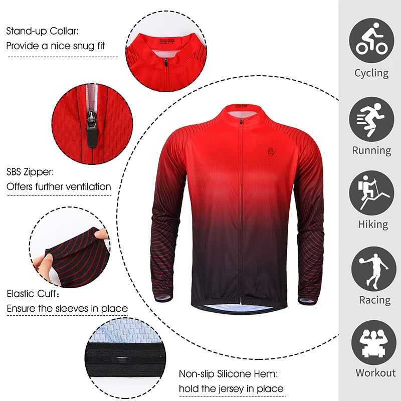 West Biking Long Sleeve Cycling Jersey for Men Comfortable Racing Bike Clothing Fitness Running Sport