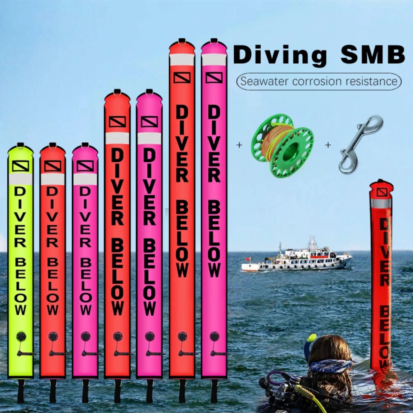 Scuba Diving Buoy Set 1.2m 1.5m 1.8m Colorful Safety Float