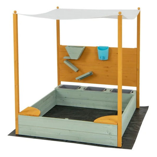 Sandbox with Sand Wall and Removable Canopy for Ages 3 and Up