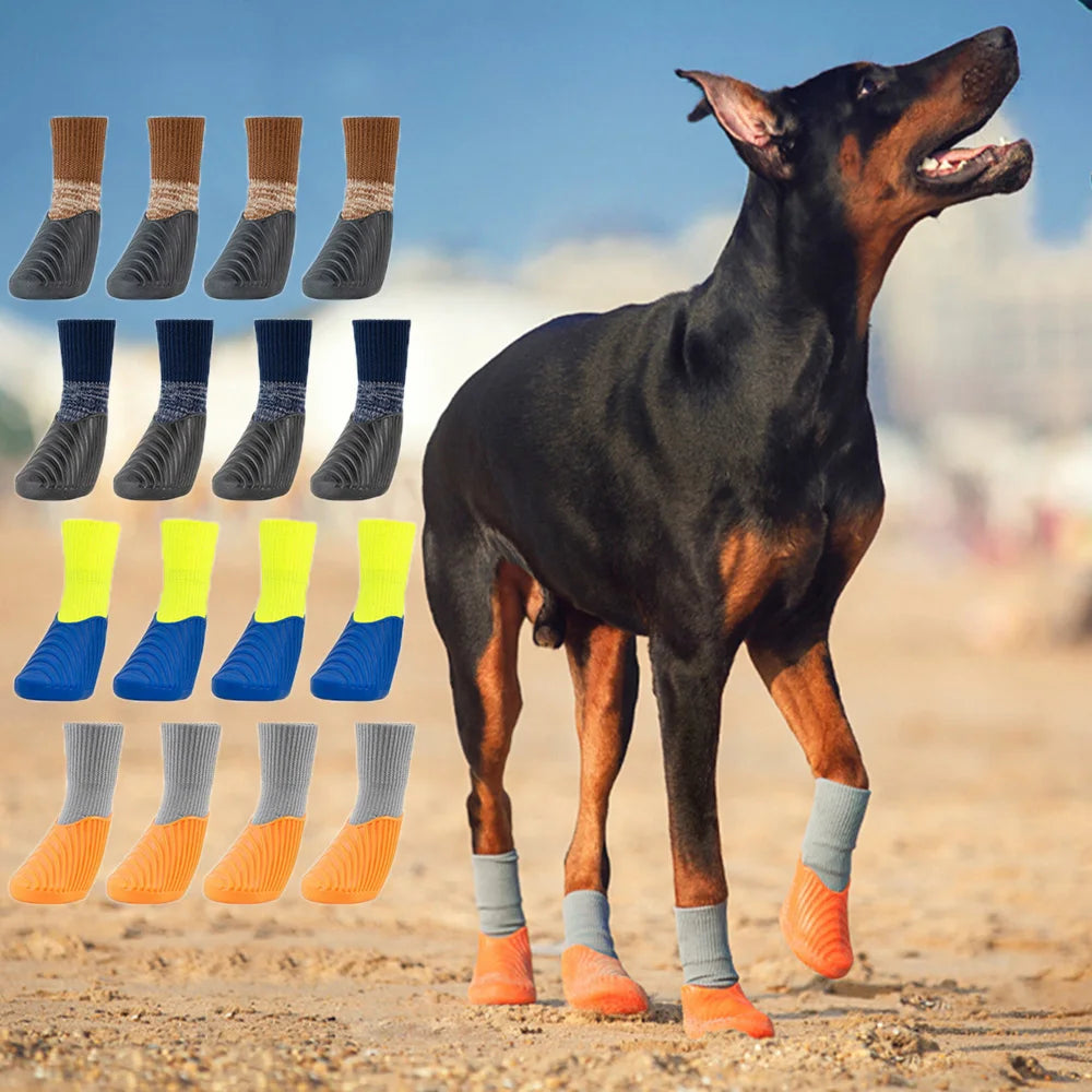 4 Pieces Set Dog Rain Shoes Anti Slip Sole Waterproof Cat Shoe Rubber Boots Outdoor Footwear Socks Dog Foot Cover Protectors
