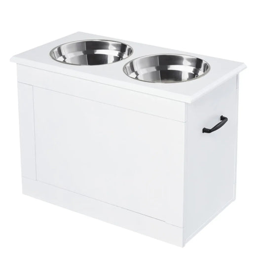 Raised Dog Bowls with Storage for Large Breeds Removable Stainless Steel Bowls Easy Clean Pet Feeding Station