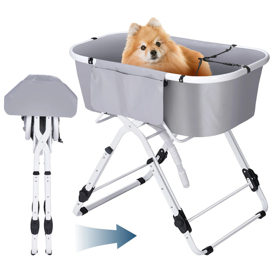 Portable Elevated Dog Bathtub Foldable Bathing Shower Tub for Small to Medium Dogs