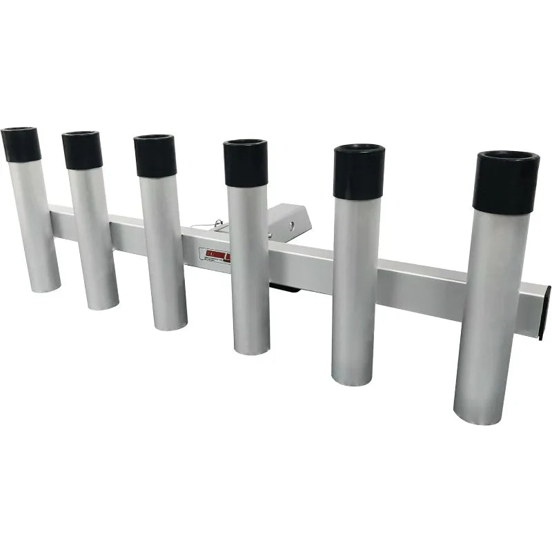 Extreme Max Aluminum Pivoting Fishing Rod Holder for 2 Inch Hitch Receivers 6 Rod Capacity Grey