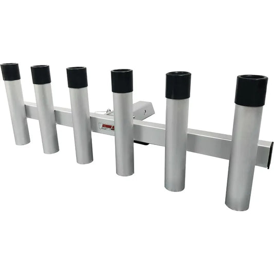 Extreme Max Aluminum Pivoting Fishing Rod Holder for 2 Inch Hitch Receivers 6 Rod Capacity Grey