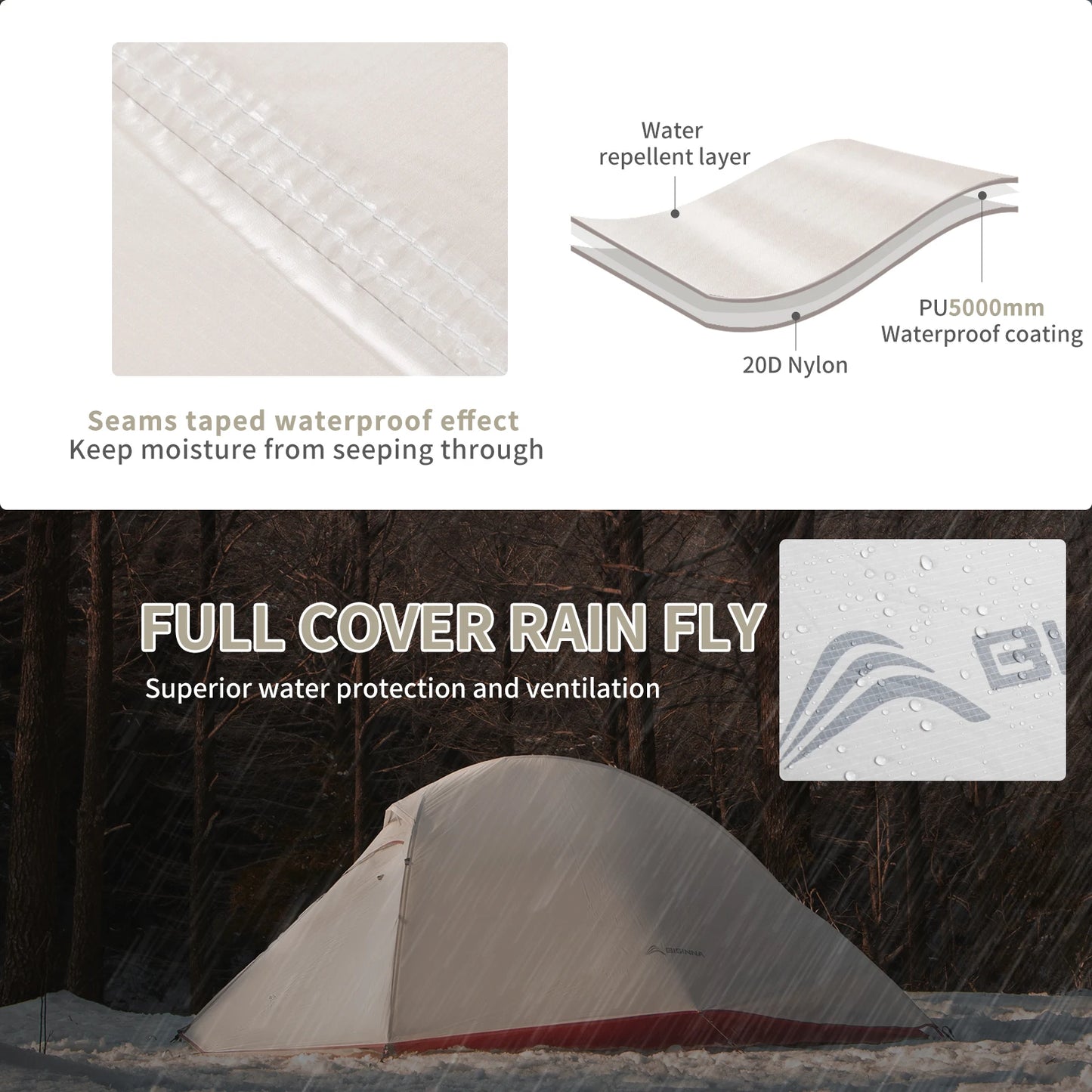 BISINNA Ultralight Camping Tent 20D Nylon Waterproof Tent