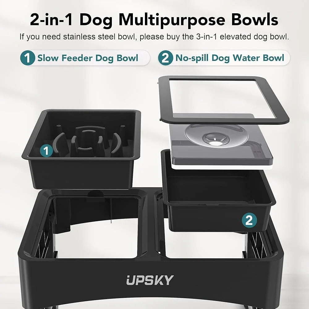 Height Adjustable Dog Bowl 2 in 1 Elevated Slow Feeder Anti Slip No Spill Design Healthy Eating Pet Supplies