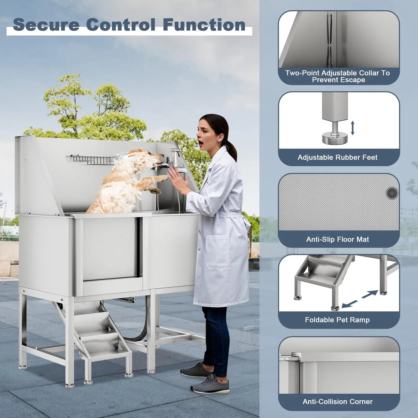 Pet Dog Bathing Station Stainless Steel Dog Bathtub With Ramp Floor Grate Dog Bath Brush Washing Gloves for Home Dog Washing