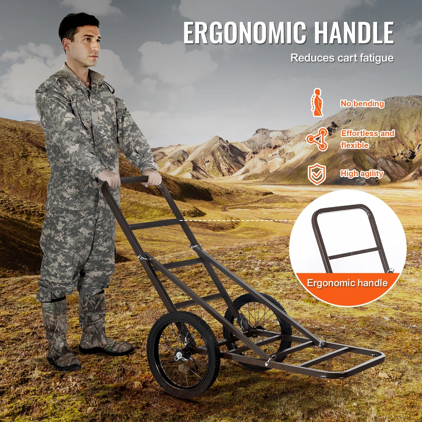 VEVOR Deer Cart 300 Pounds Capacity Folding Game Cart Heavy Duty Accessories Utility Gear Dolly for Hunting Fishing Hiking