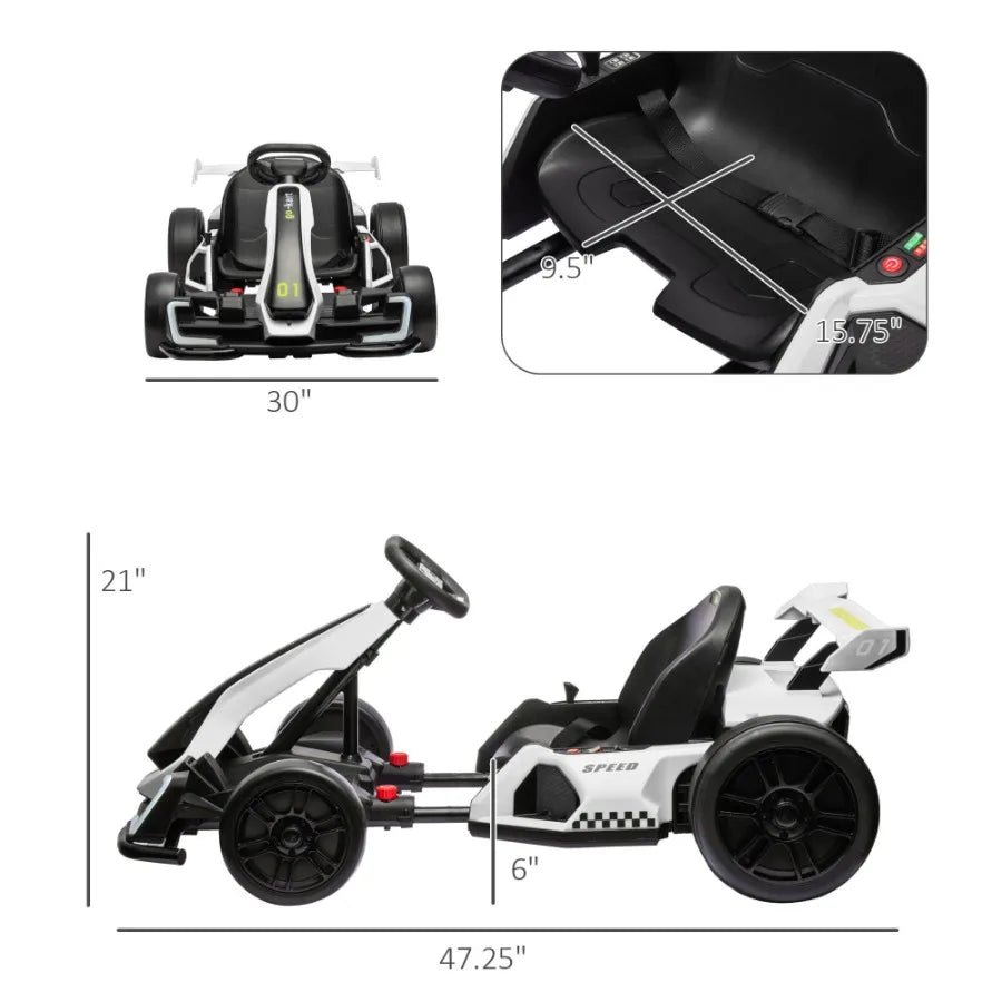 Aosom 24V Electric Go Kart 7.5 MPH Adjustable Seat Drifting Car Battery Powered Ride On Toy Outdoor
