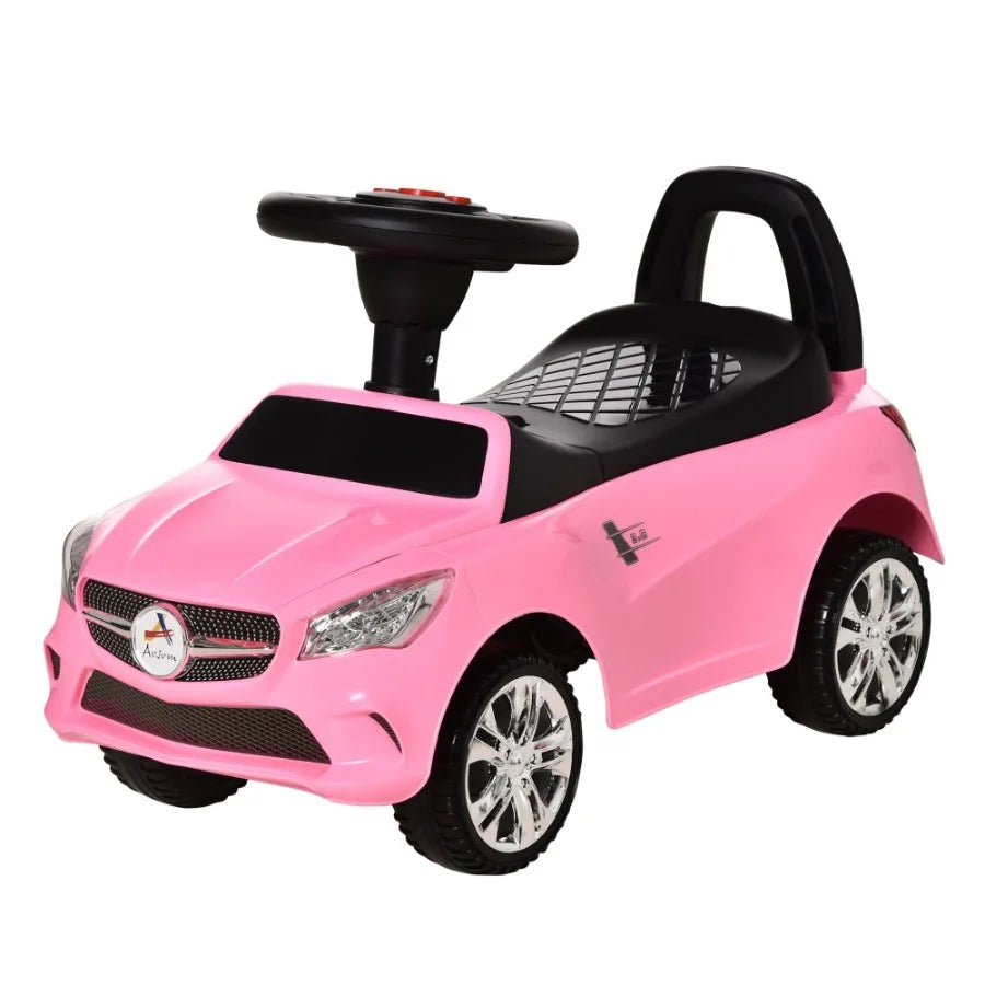 Aosom Ride On Push Car Floor Walking Sliding Toy Car for Toddler with Working Horn Music Lights and Storage in Pink
