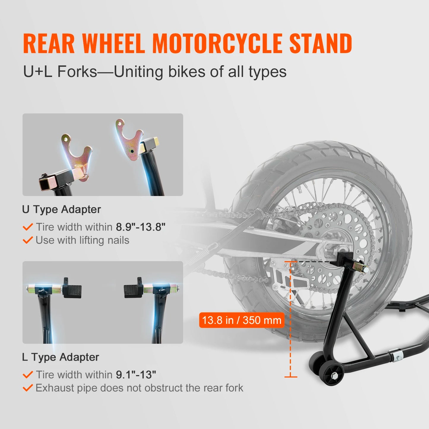 VEVOR Motorcycle Stand Lift 850 Pounds Front Rear Combo Heavy Duty Fork Stand