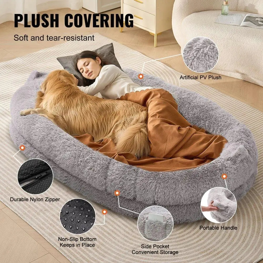 Extra Large Dog Bed 72x48x10in Human Size Washable Velvet Bean Bed