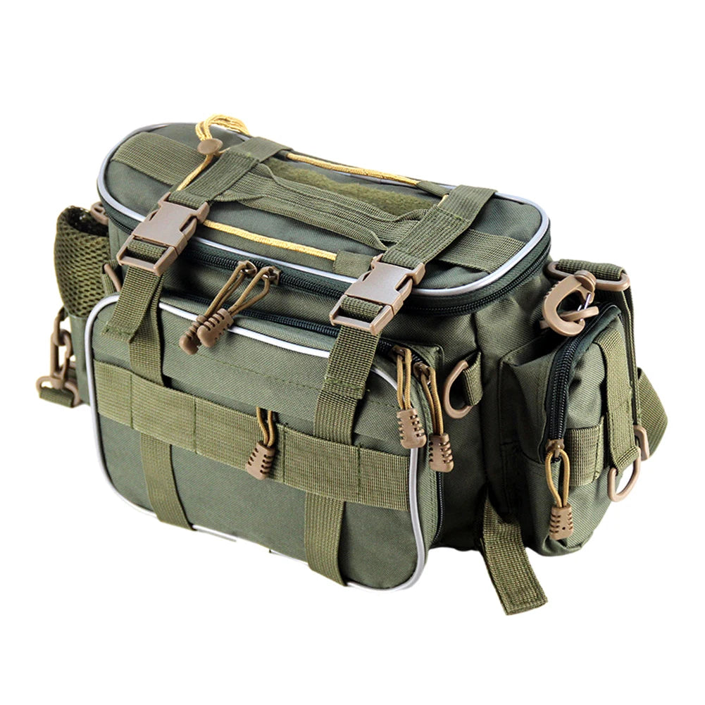Large Capacity Fishing Tackle Bag with Multiple Pockets Thickened Handle Strap for Outdoor Travel Hunting and Fishing