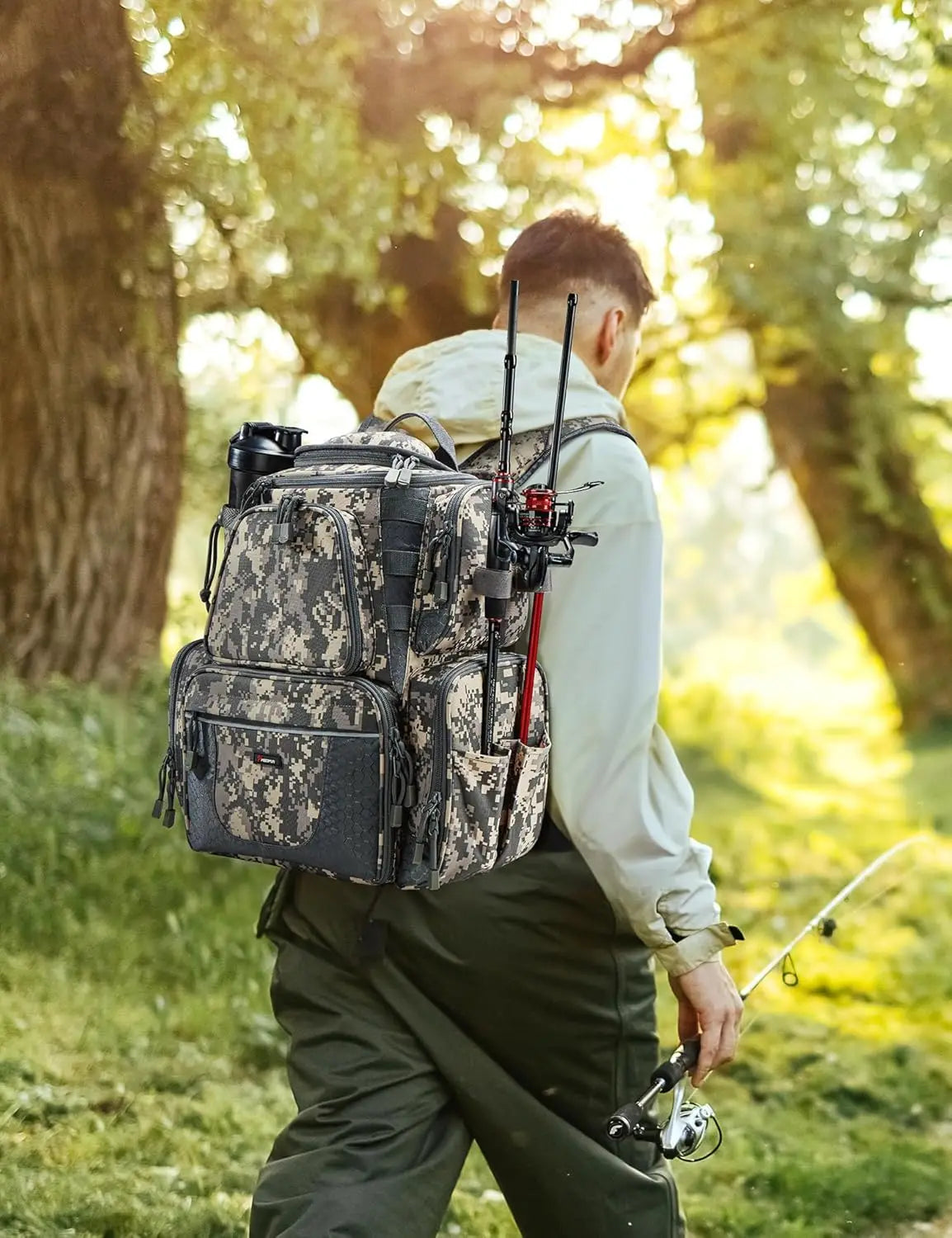 Fishing Tackle Backpack with Four Trays Large Outdoor Storage Bag with Protective Rain Cover for Fishing Gear