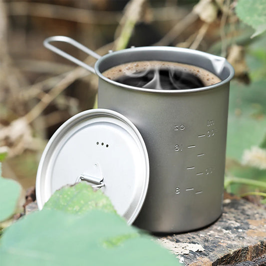 Ti Water Cup with Lid and Handle Outdoor Camping Tea Cup