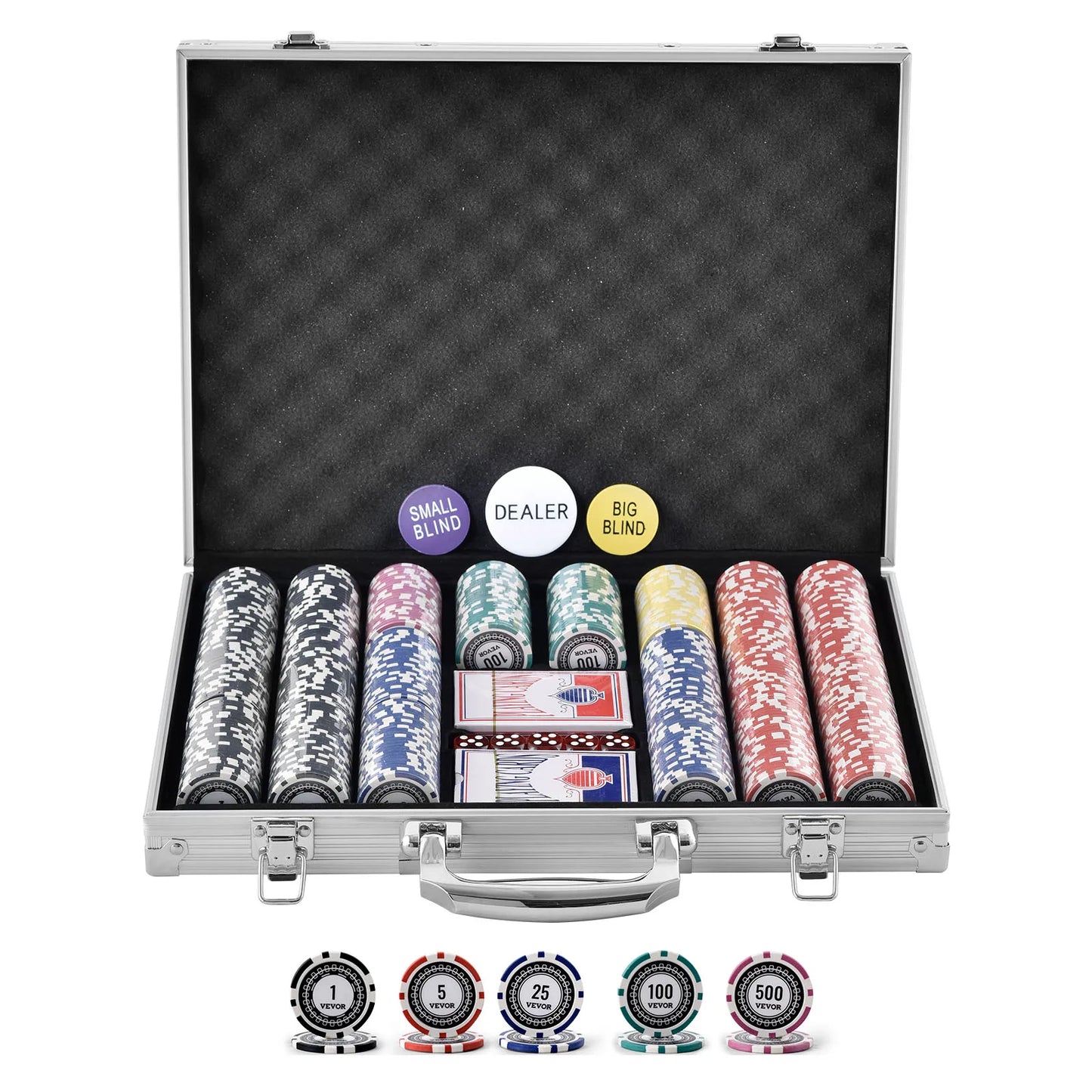 SucceBuy 500 Piece Poker Chip Set Complete Poker Playing Game Set with Aluminum Carrying Case for Texas Hold Em and Blackjack