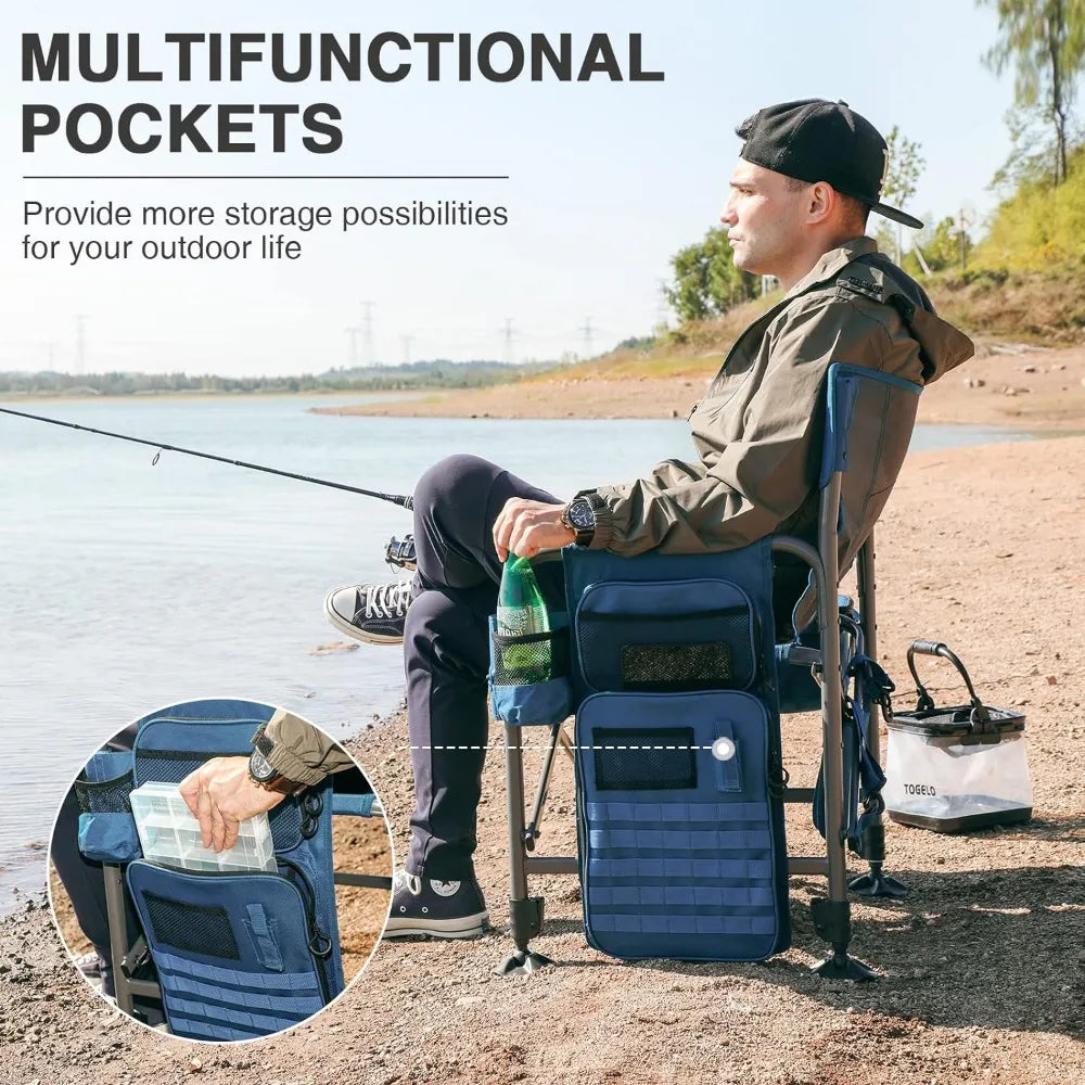 Fishing Chair with Rod Holder and Cooler All Terrain Ice Fishing Chair with Adjustable Feet Mesh Back and Shoulder Strap