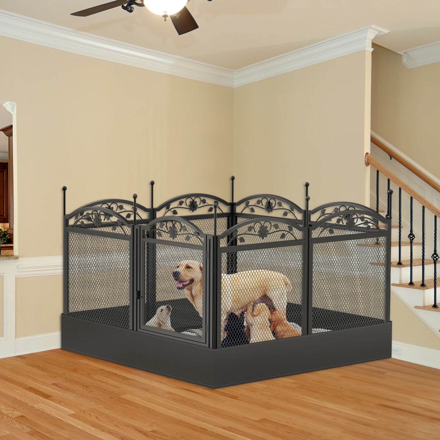8 Panels DIY Heavy Duty Dog Playpen Indoor Outdoor Metal Fence with Waterproof Fertility Pad for Whelping and Training