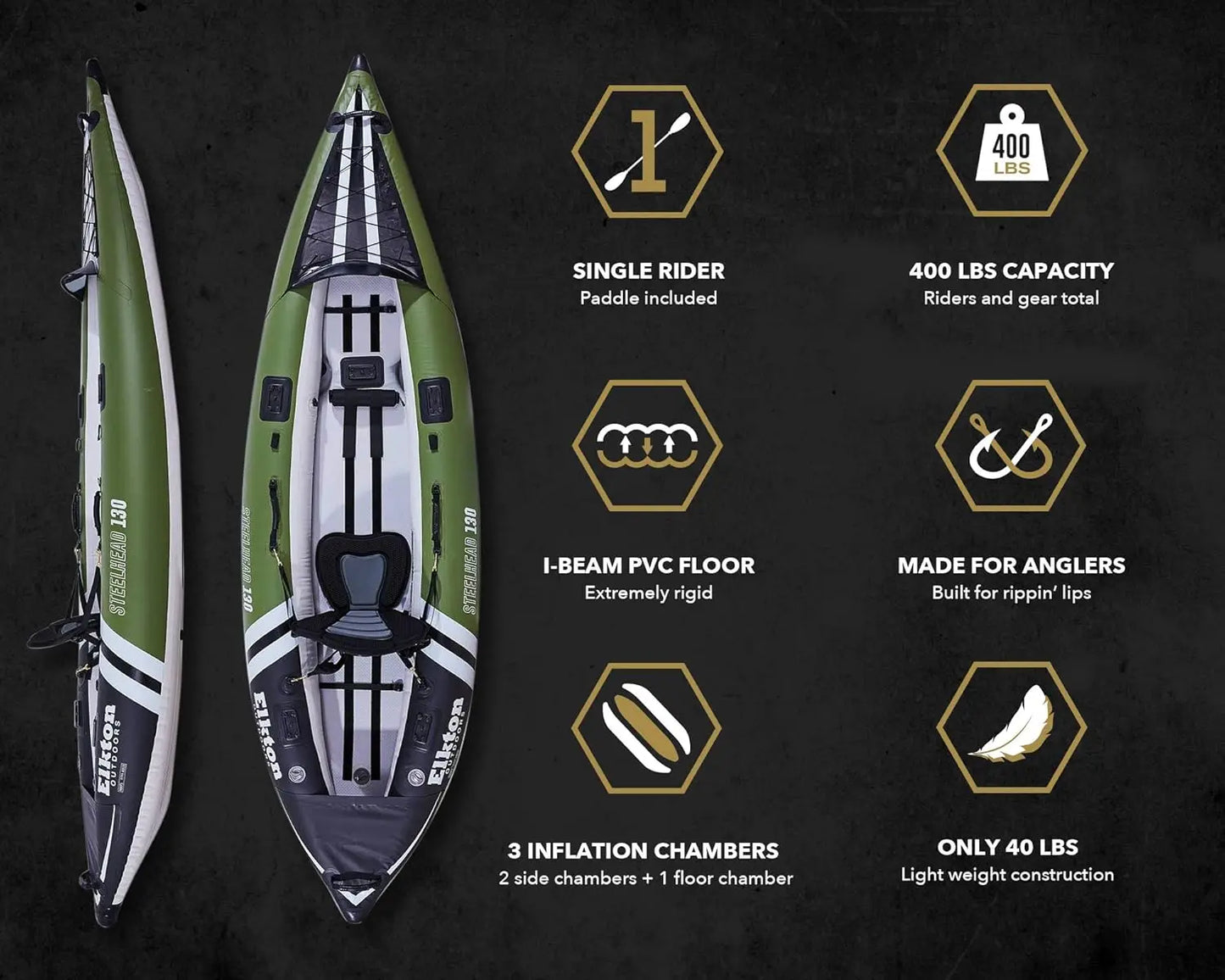 Steelhead Fishing Kayak Angler Blow Up Kayak Includes Paddle Seat Hard Mounting Points Bungee Storage Rigid Dropstitch Floor