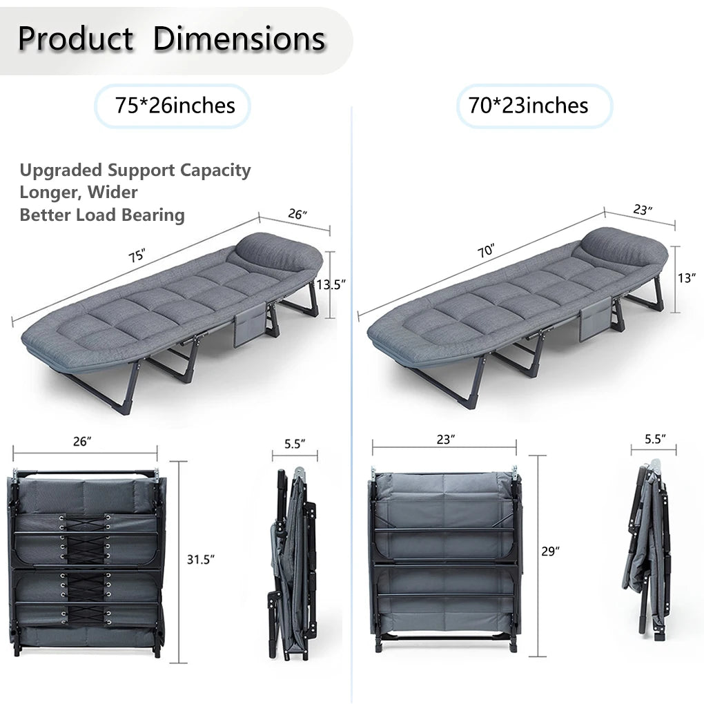 Sleeping Cots for Adults 6 Positions Portable Foldable Bed with Mattress and Pillow Heavy Duty Sturdy Frame for Camping and Home Use