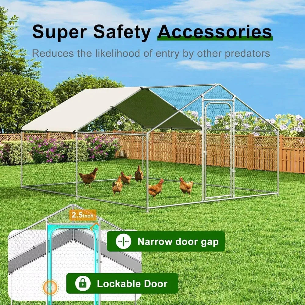 Large Metal Chicken Coop Walk-in Poultry Cage Chicken Run Pen Duck House with Waterproof and Anti-Ultraviolet Cover