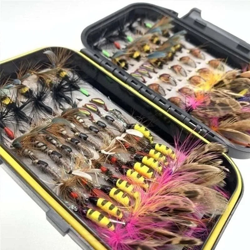 Fly Fishing Flies Kit 50 Pcs Handmade Fly Fishing Gear with Dry Wet Flies Streamers Trout Bass Fishing Assortment