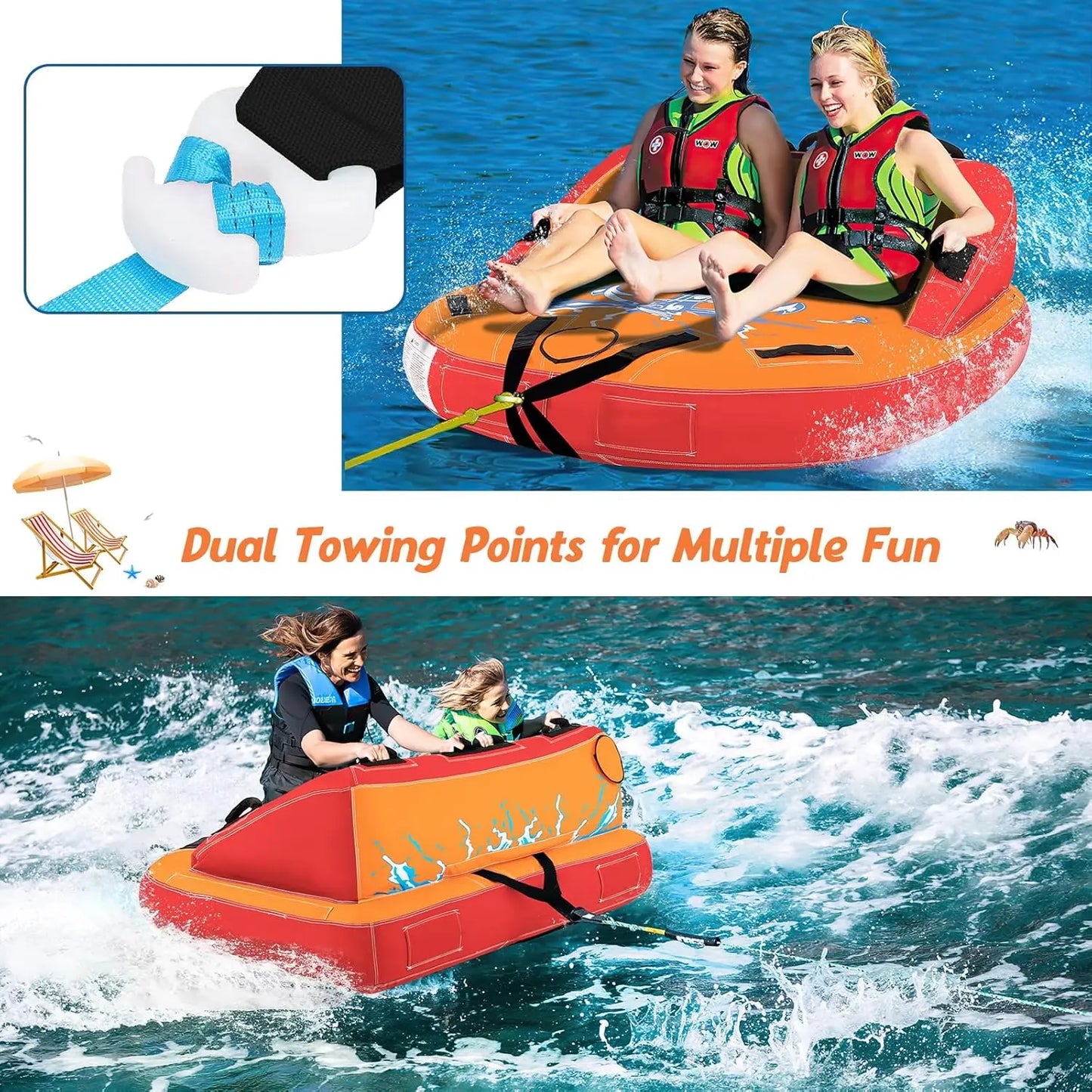 Inflatable Towable Tubes for Boating 1-2 Riders Water Sport Towables for Boat Pulling