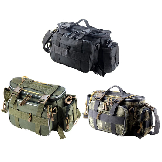 Large Capacity Fishing Tackle Bag with Multiple Pockets Thickened Handle Strap for Outdoor Travel Hunting and Fishing
