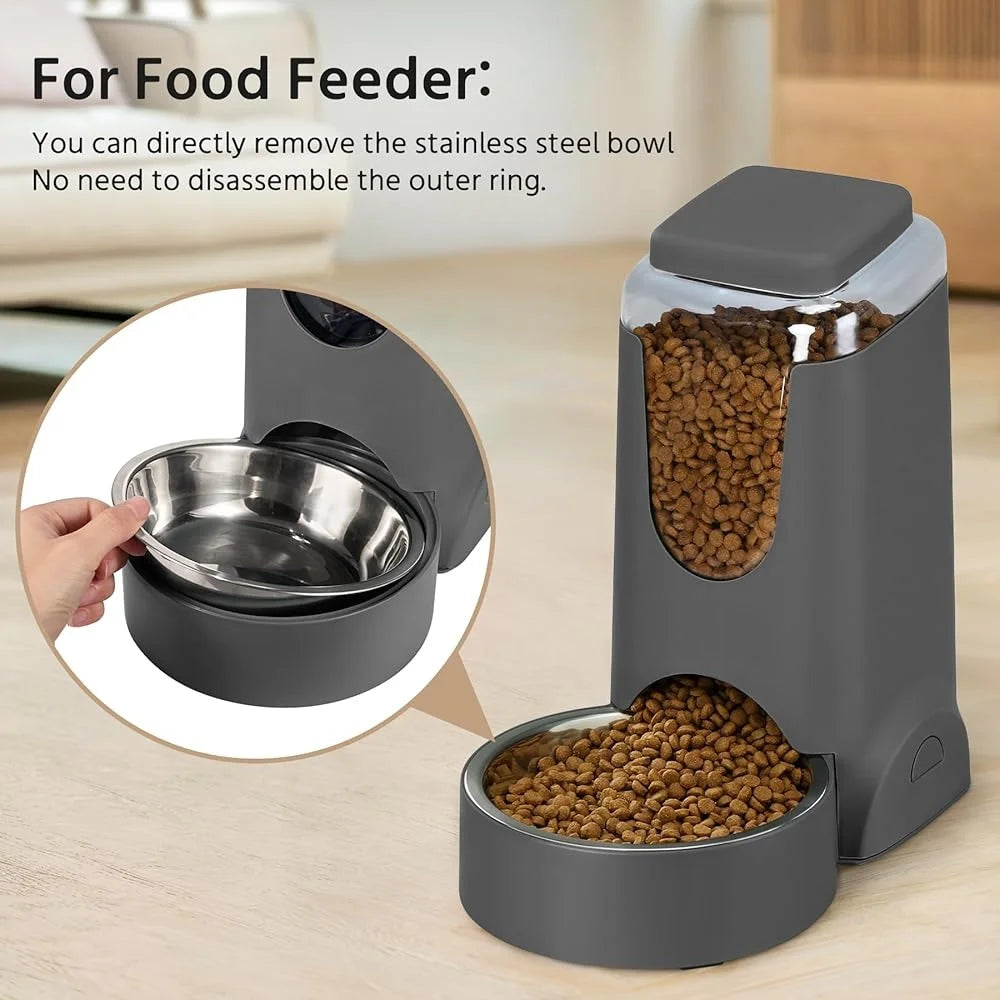 2 Pack Automatic Cat Feeder and Dog Waterer Stainless Steel Gravity Food Dispenser Easy Clean Pet Supply for Small and Medium Animals