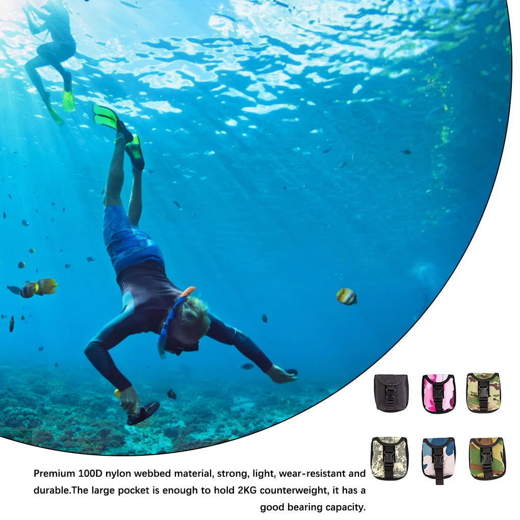 Scuba Weight Pocket Nylon Dive Weights Pockets Universal Fit Solid Belt Bag Snorkeling Outdoor Water Land Camouflage