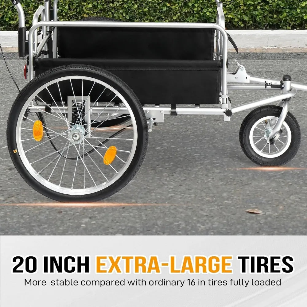 Bike Cargo Trailer Heavy Duty 220 Pounds Bicycle Wagon Cart 20 Inch Wheel Folding Groceries Hauler with Safe Hitch System