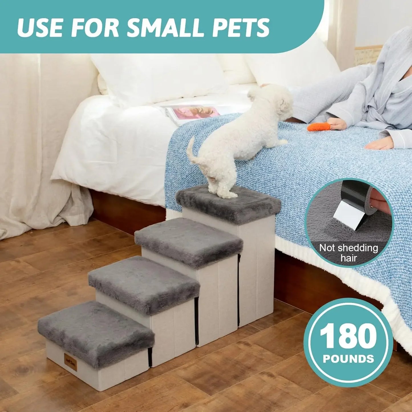 Dog Stair for Small Dogs with Storage, Foldable Pet Step with Soft Cover, Older Cat Ramp for Chair Couch Sofa, Lightweight