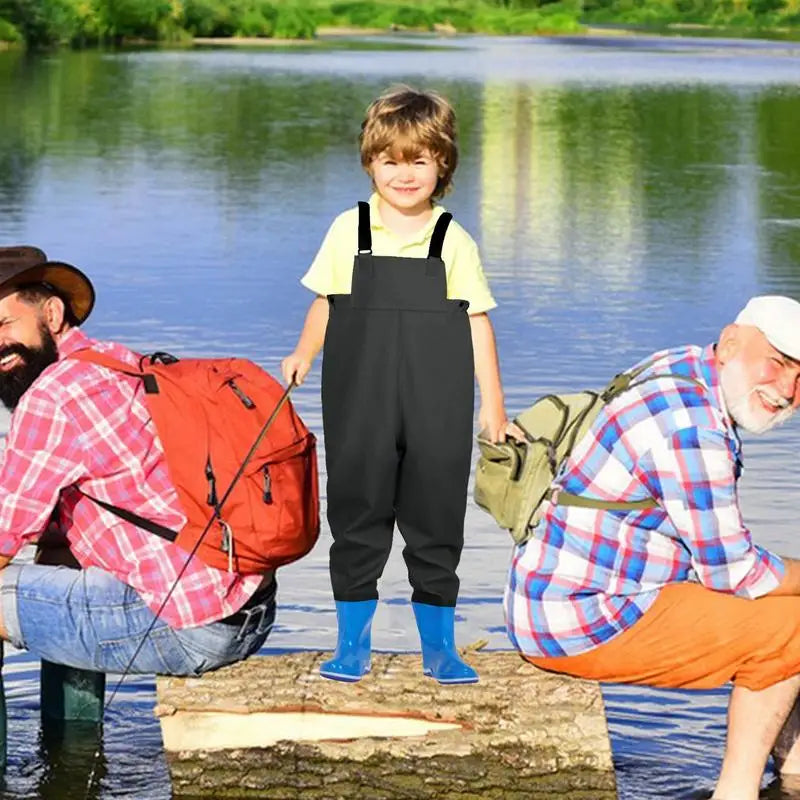 Children Fishing Chest Waders Waterproof Bootfoot PVC Rain Pants Quick Dry Outdoor Activities for Boys and Girls