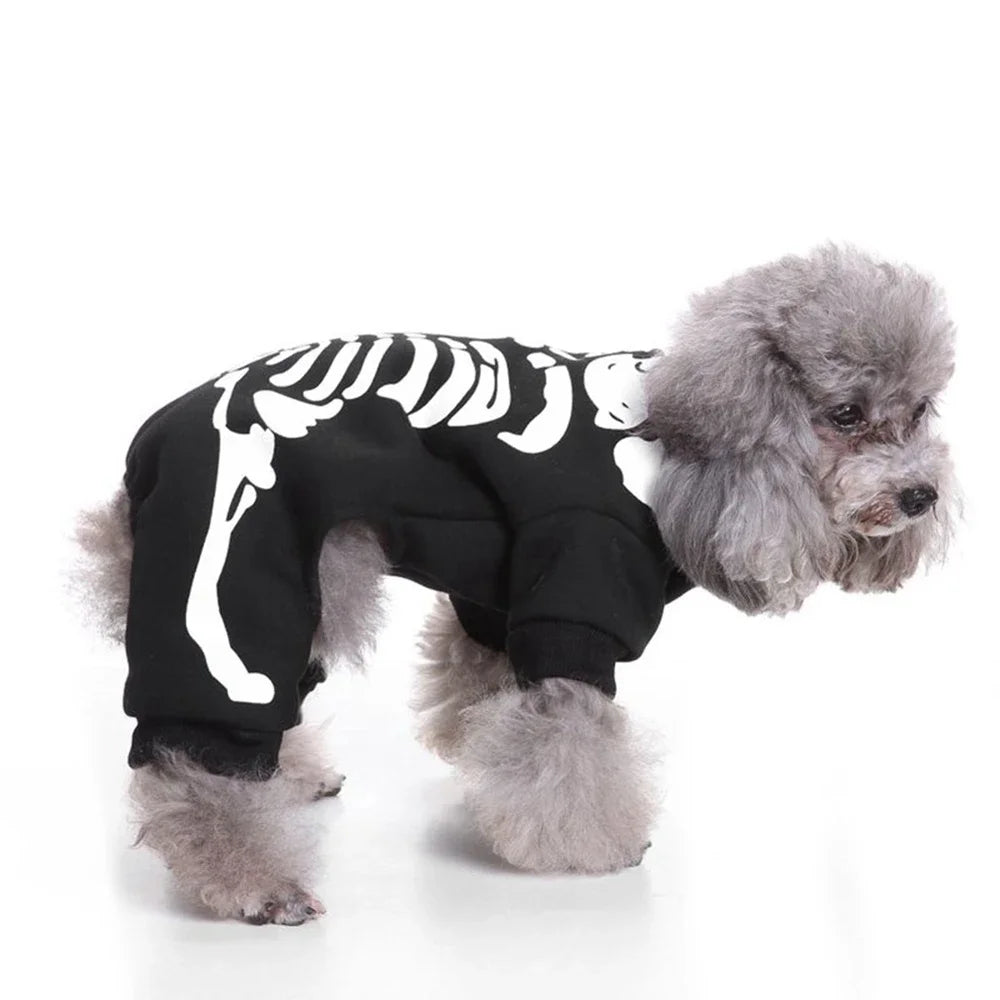 Skeleton Dog Costume for Halloween Pet Apparel for Puppies and Small Medium Dogs and Cats Holiday Party Dress Up Clothes